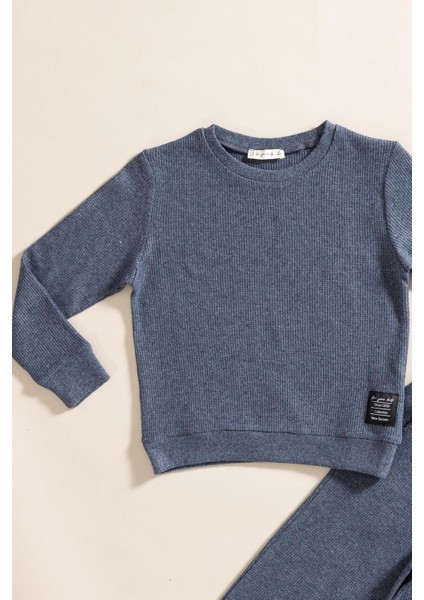 2'li Pamuk Waffle Sweat Jogger Indigo Alt Üst Takım fiyatları