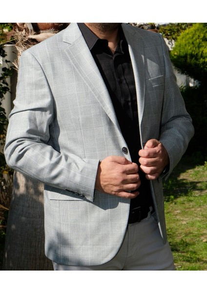Ekose Erkek Spor Açık Gri Renk Ceket 1204