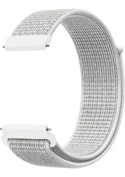 Samsung Galaxy Watch 42 mm (20 Mm) Uyumlu Kordon Hasır Örgü Işlemeli Spor Yumuşak Kayış, Beyaz - Gri