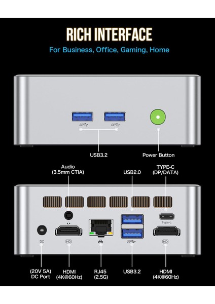 Gmktec M3 Intel 12.nesil I5 12450H, 16GB Ddr4, 512GB Ssd, Wi-Fi 6, Bt 5.2, 1x 2.5gbit Lan WIN11 Pro Mini Pc