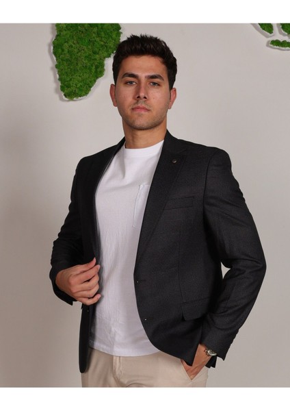 Vad Füme Ekose Desenli Erkek Blazer Spor Ceket