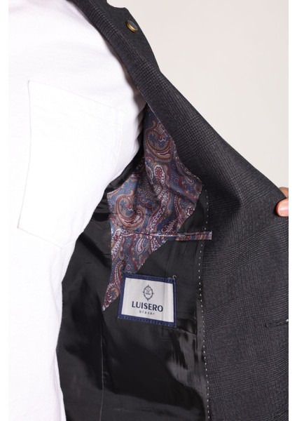 Vad Füme Ekose Desenli Erkek Blazer Spor Ceket
