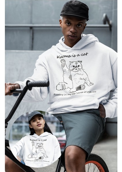 Karma Is A Cat Baskılı Kapüşonlu Sweatshirt, Oversize Taylor Swift Baskılı Hoodie