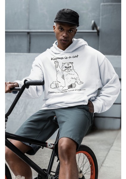 Karma Is A Cat Baskılı Kapüşonlu Sweatshirt, Oversize Taylor Swift Baskılı Hoodie