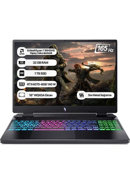 Nitro 16 AN16-42 Amd R7 8845HS 32GB 1tb SSD RTX4070-8GB Dos 16" Wqxga 165Hz Taşınabilir Bilgisayar NH.QSLEY.001