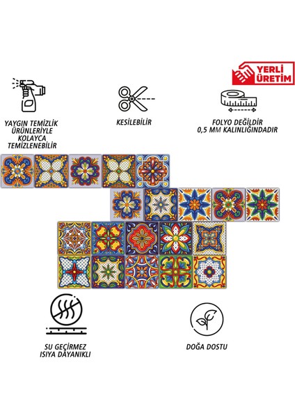 Kendinden Yapışkanlı Karnaval Desenli Pvc Karo 10 x 10 cm 20'li Paket