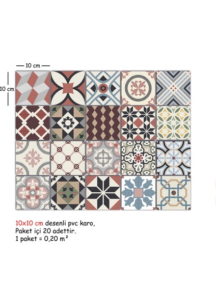 Kendinden Yapışkanlı Karnaval Desenli Pvc Karo 10 x 10 cm 20'li Paket