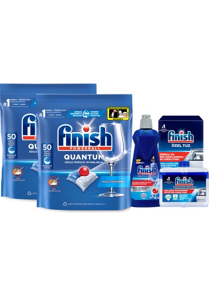 Quantum 100 Tablet Bulaşık Makinesi Deterjanı + Finish Temizlik ve Bakım Seti fiyatları