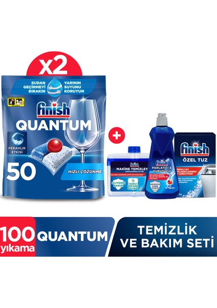 Quantum 100 Tablet Bulaşık Makinesi Deterjanı + Finish Temizlik ve Bakım Seti