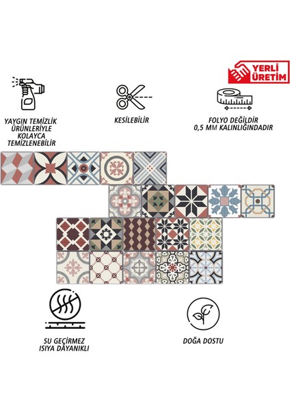 Kendinden Yapışkanlı Patchwork Desenli Pvc Karo 10 x 10 cm 20'li Paket fiyatları