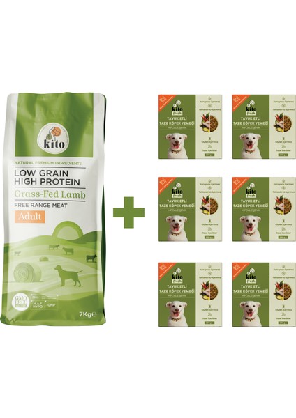 Yetişkin Köpek Maması 7 kg + Tavuk Etli Kito Fresh x 6