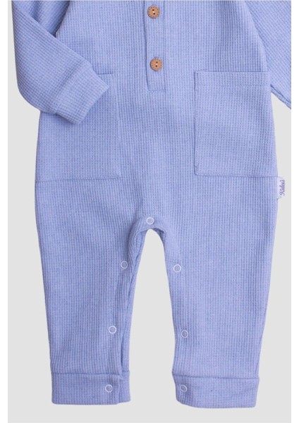 Waffle Görselli Ahşap Düğmeli Pamuklu Bebek Tulum modelleri