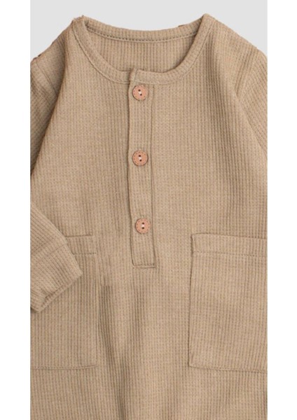 Waffle Görselli Ahşap Düğmeli Pamuklu Bebek Tulum fırsatları