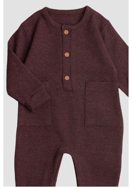 Waffle Görselli Ahşap Düğmeli Pamuklu Bebek Tulum fiyatları