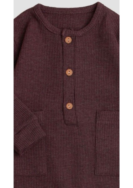 Waffle Görselli Ahşap Düğmeli Pamuklu Bebek Tulum fırsatları