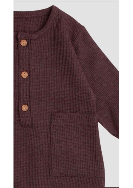 Waffle Görselli Ahşap Düğmeli Pamuklu Bebek Tulum indirimleri