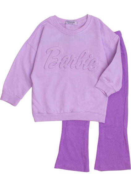 Barbie Kabartmalı Ispanyol Paça Oversize Alt Üst Bebek Çocuk Eşofman Takımı