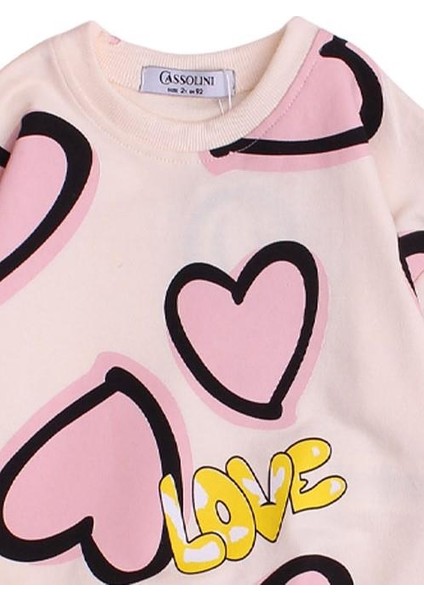 Tatlı Kalp Desenli Oversize Alt Üst Bebek Çocuk Eşofman Takımı fiyatları