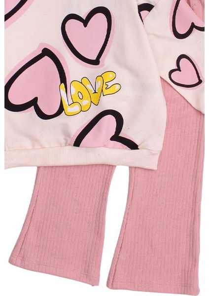 Tatlı Kalp Desenli Oversize Alt Üst Bebek Çocuk Eşofman Takımı modelleri