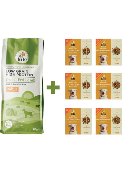 Yetişkin Köpek Maması 7 kg + Hindi Etli Kito Fresh x 6
