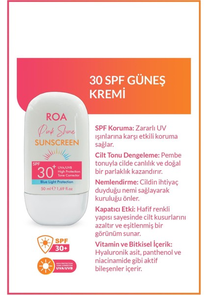 Roa Bitkisel Pink Shine Güneş Kremi 50 ml