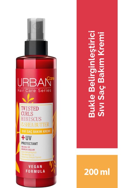 URBAN Care Hibiscus&Shea Butter Kıvırcık ve Dalgalı Saçlara Özel Sıvı Saç Bakım Kremi Vegan 200 ML x 2