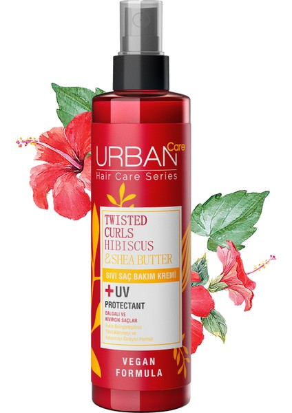 URBAN Care Hibiscus&Shea Butter Kıvırcık ve Dalgalı Saçlara Özel Sıvı Saç Bakım Kremi Vegan 200 ML x 2