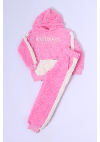 Kız Çocuk Peluş Eşofman Takımı Nakışlı Kapüşonlu D48 fiyatları