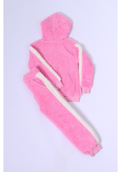 Kız Çocuk Peluş Eşofman Takımı Nakışlı Kapüşonlu D48 modelleri