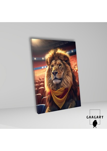 Tekli Dikey Kanvas Duvar Tablosu Sarı Kırmızı Atkılı Aslan fiyatları