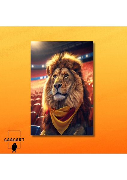 Tekli Dikey Kanvas Duvar Tablosu Sarı Kırmızı Atkılı Aslan modelleri