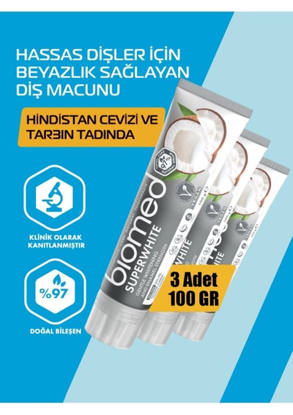 Super White Coconut Yağlı Diş Macunu Doğal Bitkisel Vegan Florürsüz 3 Adet