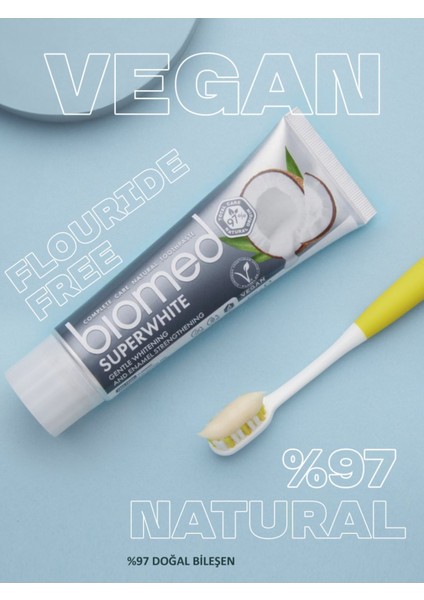 Super White Coconut Yağlı Diş Macunu Doğal Bitkisel Vegan Florürsüz 3 Adet indirimleri