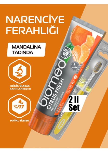 Citrus Fresh Diş Macunu ve Silver Diş Fırçası 2'li Set Doğal Bitkisel Vegan Florürsüz