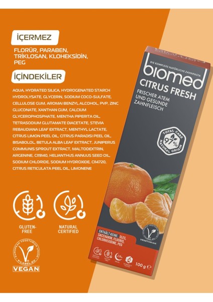 Citrus Fresh Diş Macunu ve Silver Diş Fırçası 2'li Set Doğal Bitkisel Vegan Florürsüz