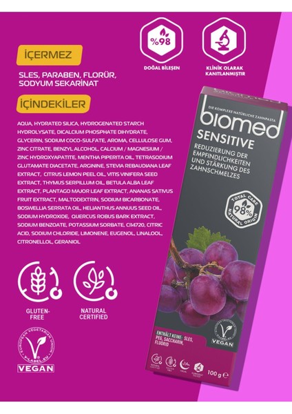 Sensitive Diş Macunu Hassasiyete Karşı Doğal Bitkisel Vegan Florürsüz 3 Adet Set