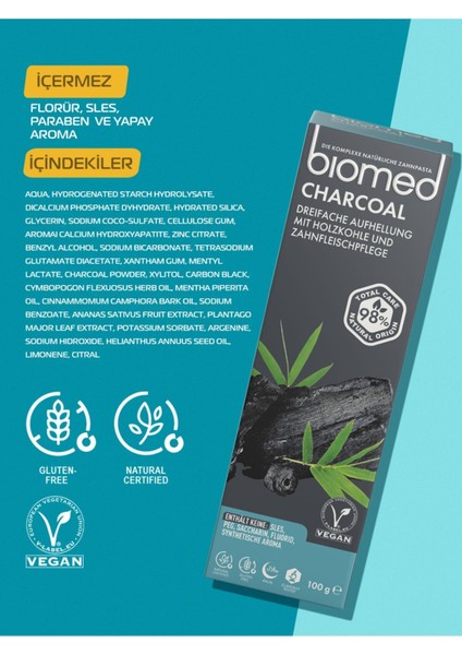 Charcoal Diş Macunu ve Black Diş Fırçası 2'li Set Doğal Bitkisel Vegan Florürsüz
