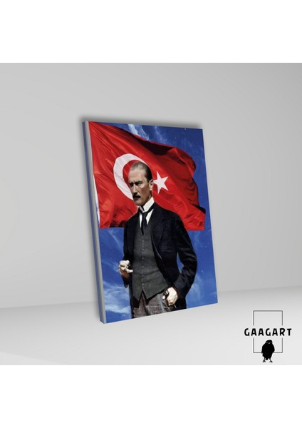 Tekli Dikey Kanvas Duvar Tablosu Türk Bayrağı ve Kemal Atatürk