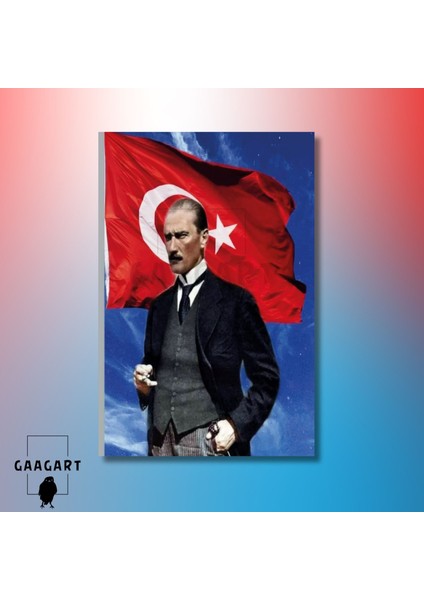 Tekli Dikey Kanvas Duvar Tablosu Türk Bayrağı ve Kemal Atatürk