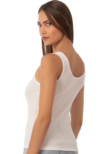 Özkan 26815 Kadın Soft Pamuklu Kaşkorse Fitilli Esnek Rahat Kalın Askılı Örme Atlet Bluz