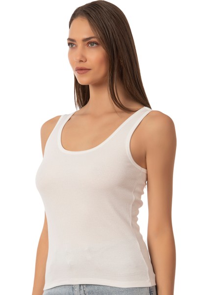 Özkan 26815 Kadın Soft Pamuklu Kaşkorse Fitilli Esnek Rahat Kalın Askılı Örme Atlet Bluz