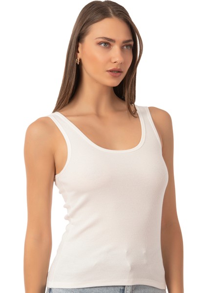 Özkan 26815 Kadın Soft Pamuklu Kaşkorse Fitilli Esnek Rahat Kalın Askılı Örme Atlet Bluz