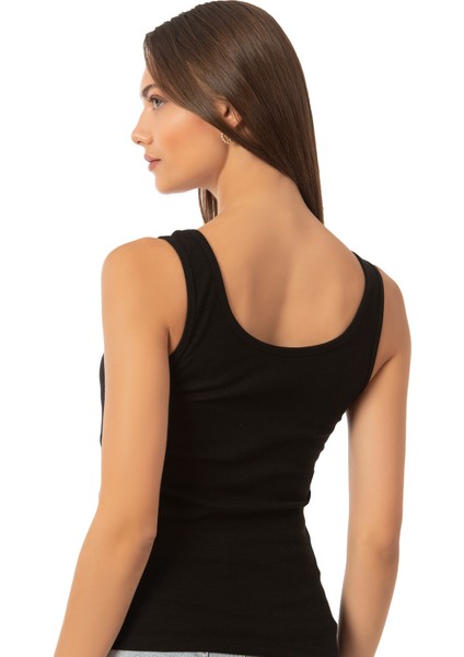 Özkan 26815 Kadın Soft Pamuklu Kaşkorse Fitilli Esnek Rahat Kalın Askılı Örme Atlet Bluz