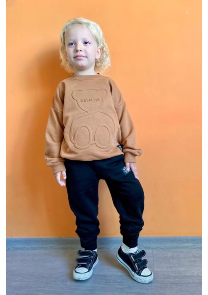 (2-6 Yaş) Kabartma Baskı Bear Desenli Erkek çocuk takım - Kahverengi
