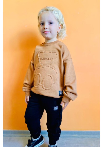 (2-6 Yaş) Kabartma Baskı Bear Desenli Erkek çocuk takım - Kahverengi modelleri