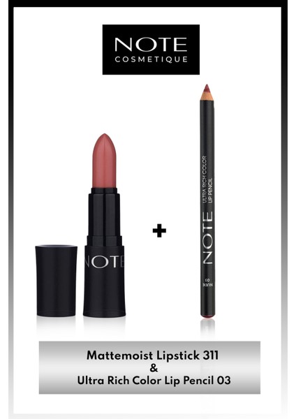 Mattemoist Lipstick Mat Bitişli Ruj 311 Satin Cup & Ultra Rich Color Dudak Kalemi 03 Nude