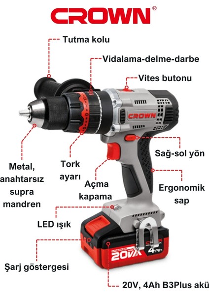 Darbeli Akülü Vidalama 20V 4AH CT21075HMX-4 Bmc | Şarjlı Darbeli Matkap