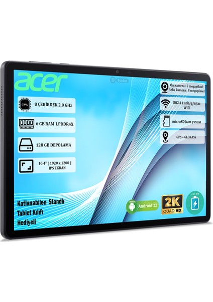 Iconia Tab P10 6 GB Ram 128 GB Depolama 10.4" 2K (2000 x 1200) IPS Android Tablet NT.LG1EY.001 + Kılıf