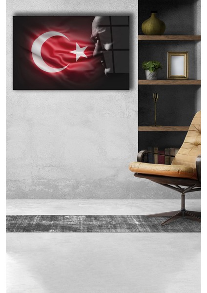 Atatürk Ve Türk Bayrağı Cam Tablo Ev Ofis Salon Dekoru Büyük Tablo