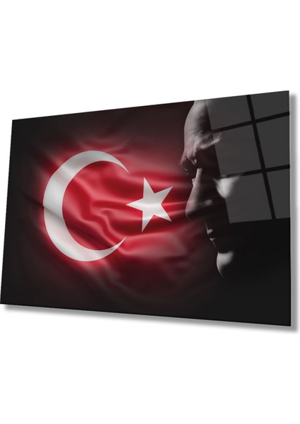 Atatürk Ve Türk Bayrağı Cam Tablo Ev Ofis Salon Dekoru Büyük Tablo fırsatları
